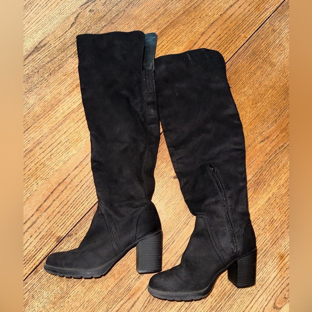 Black over the knee heel boots